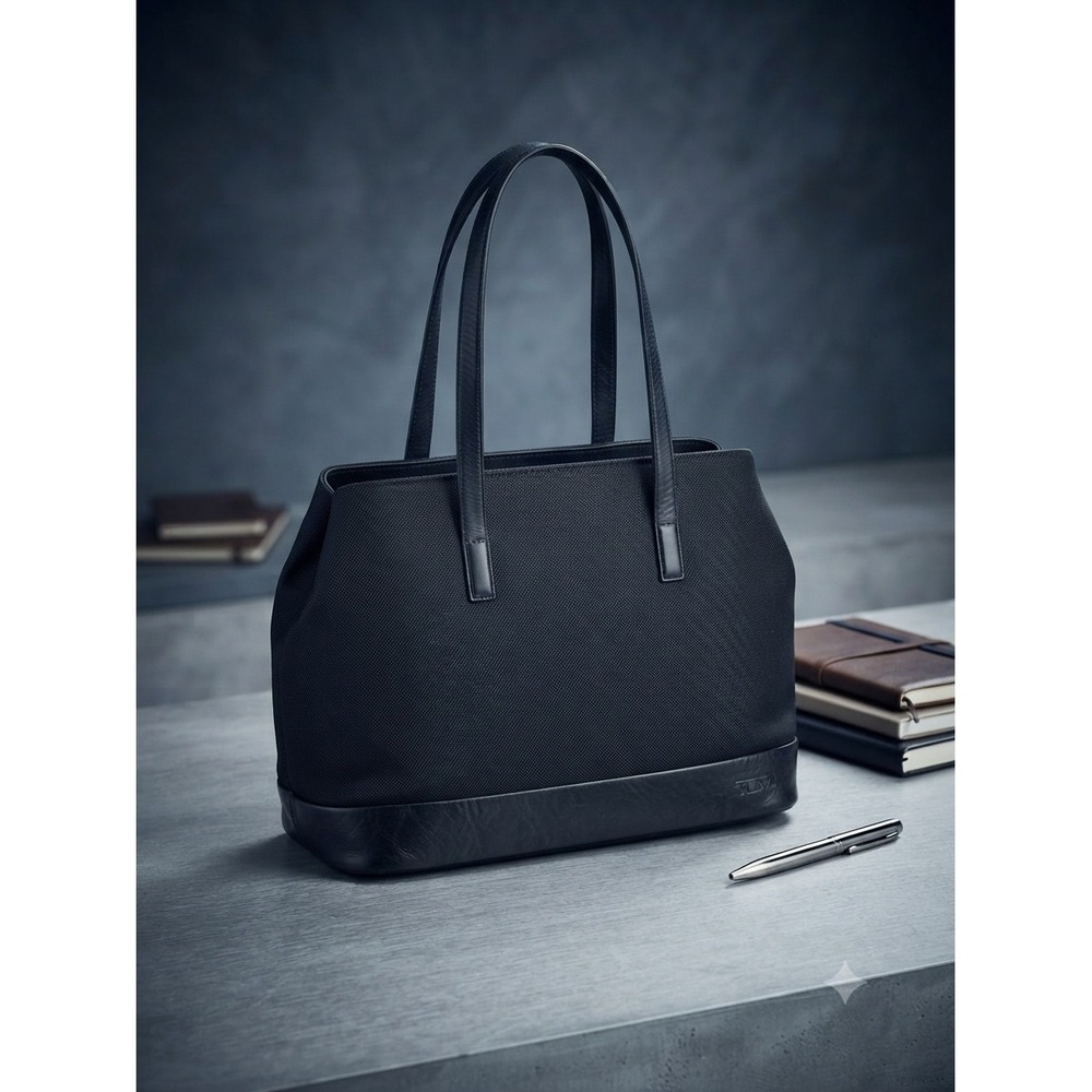 Tumi Black Ballistic Nylon Leather Trim Tote Bag Work Travel Shoulder Bag